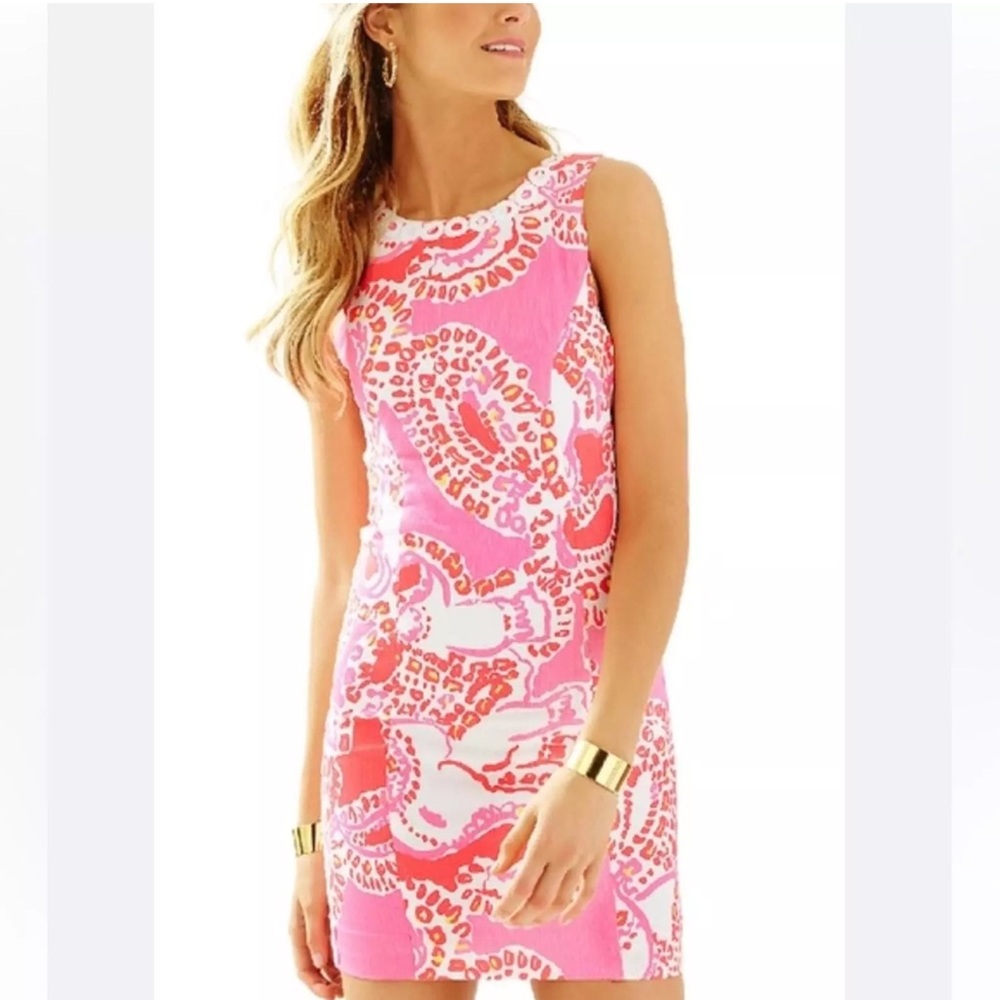 EUC Lilly Pulitzer pink/coral/white mini shift dress, Size 4